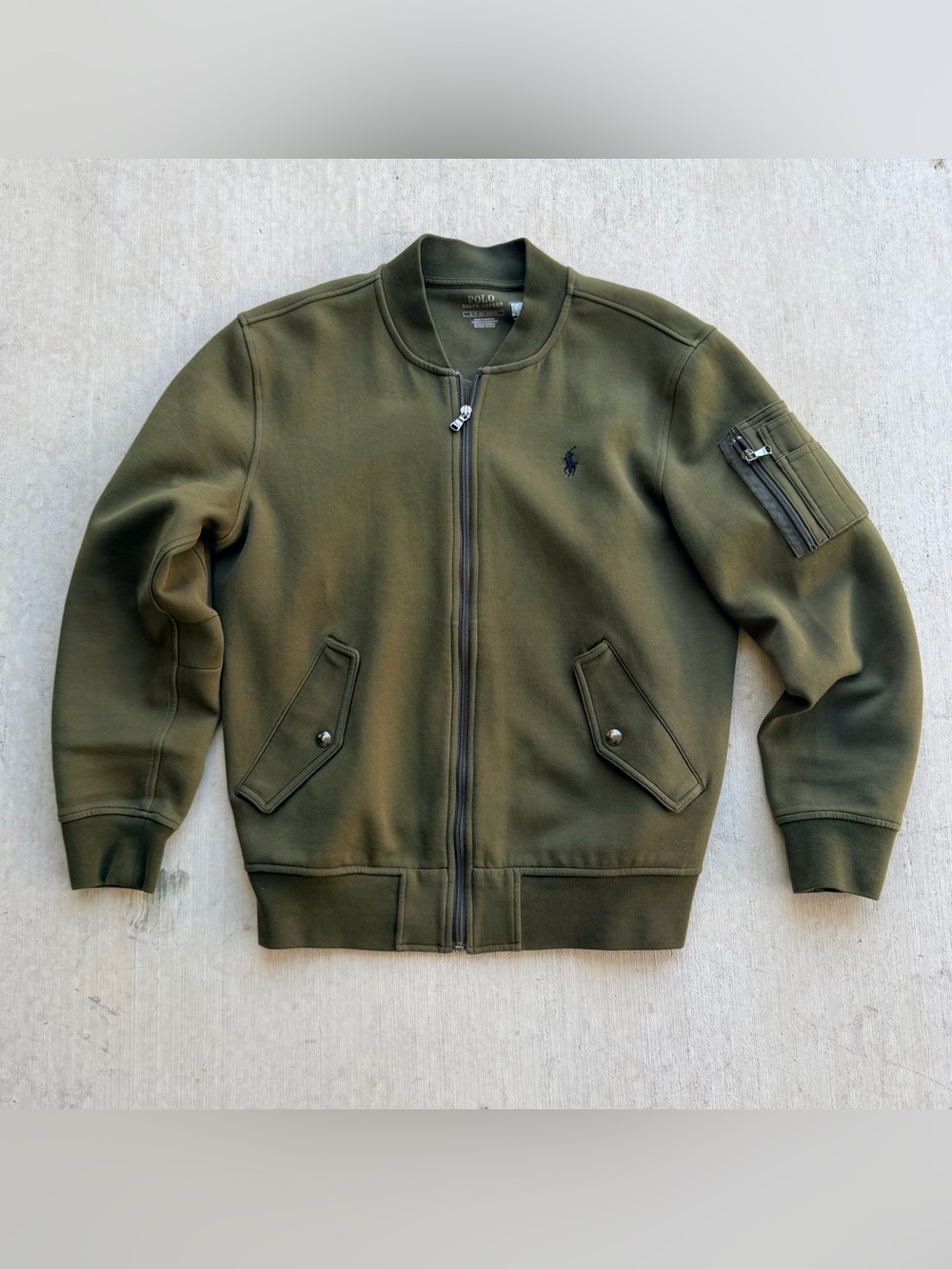Polo Ralph Lauren Double Knit Flight Jacket Olive Size Small Military Bomber